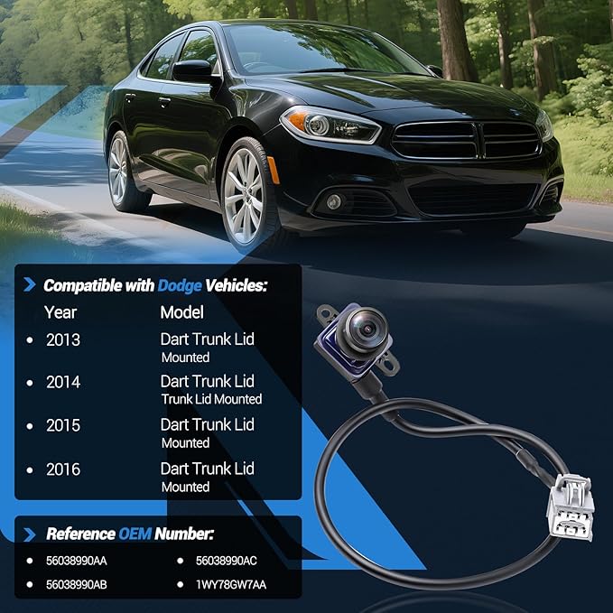 Rear View Backup Camera Parking Assist Camera Compatible with Dodge Dart 2013 2014 2015 2016, Replaces 56038990AA 56038990AB 56038990AC 1WY78GW7AA