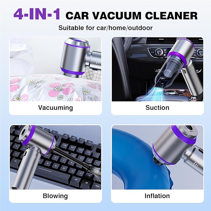Mini Car Vacuum Cleaner,20000PA 4-in-1 Cordless Handheld Vacuum Cleaner with 6000mAh Battery Brushless Motor Hand Held Vacuum Air Duster & Air Blower & Pump for Car,Office and Home Cleaning