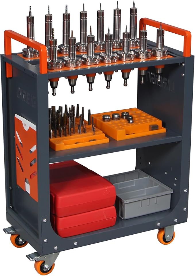 BT50 CNC Tool Holder Transfer Cart, Mobile CNC Tool Storage Cart with Wheels for Factory, Garage