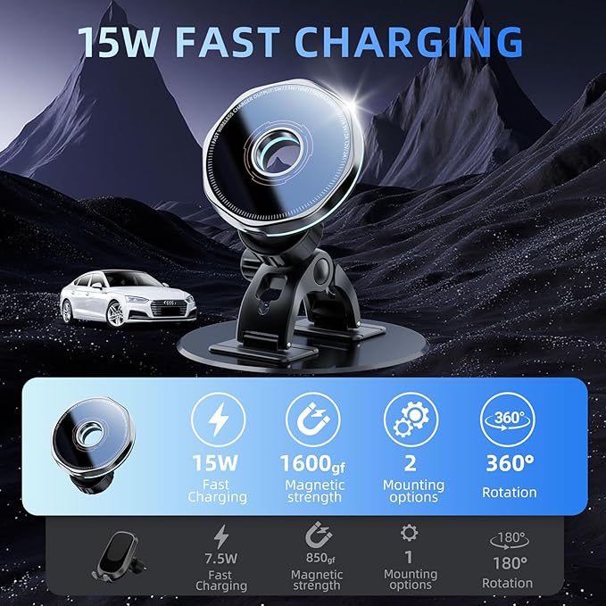 CRIENTEN for MagSafe Car Mount Charger, 15W Magnetic Wireless Car Charger & Magnetic car Phone Holder, 360° Adjustable car Vent Mount, Fast MagSafe Charger Car Accessories for iPhone 16 15 14 13 12