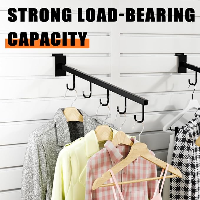 10-Pack 17-Inch Slatwall Waterfall Display Hooks with 5 J-Hooks – Black Slanted Arm Rack for Hanging Apparel, Bags & Accessories