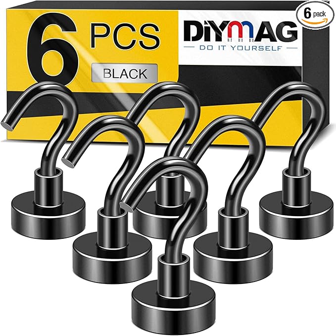 DIYMAG Magnetic Hooks, 30Lbs Strong Heavy Duty Cruise Magnet S-Hooks for Classroom, Fridge, Kitchen etc, (6 Pack-Red)