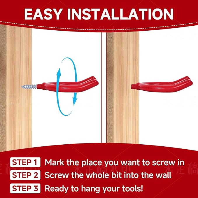 Lian.Ripple.Lian16 PackGarage Storage System Steel U Hooks with Anti-Slip Coating Home Improvement and Organization Screw in Hooks Easy Wall Mounting Heavy Duty Bike and Ladder (Red, 16 Pack)