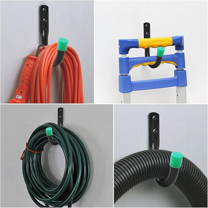 Steel Garage Storage Hooks - 6 Pack, Organizer for Hanging Power and Garden Tools, Ladders, Hose, Bikes, Ropes, Bulk Items, and More(Green)