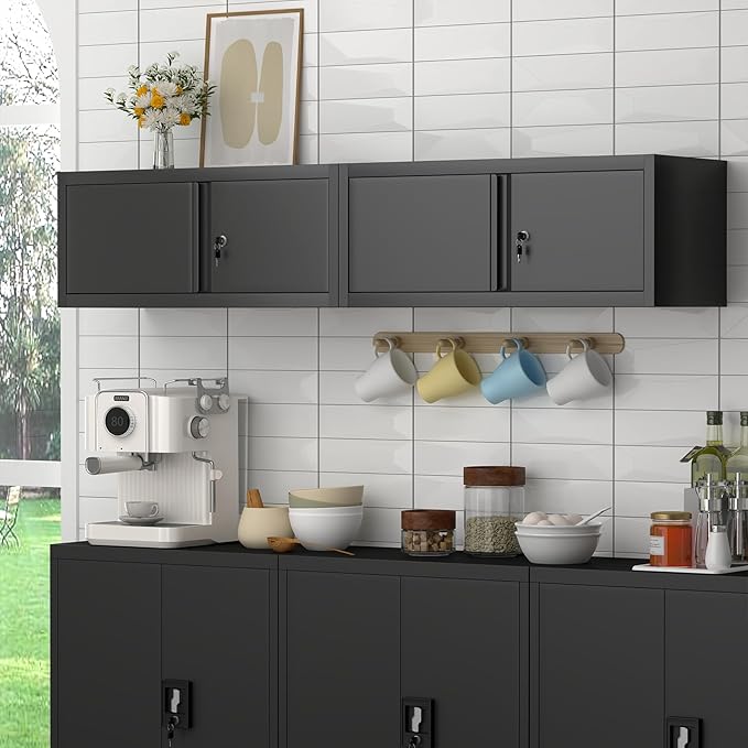 LUCYPAL Garage Storage Cabinet,Metal Wall Storage Cabinet with Locking Doors for Workshop,Kitchen,Steel Tool Hanging Cabinets for Warehouse,Home Office,Black,12.8''H