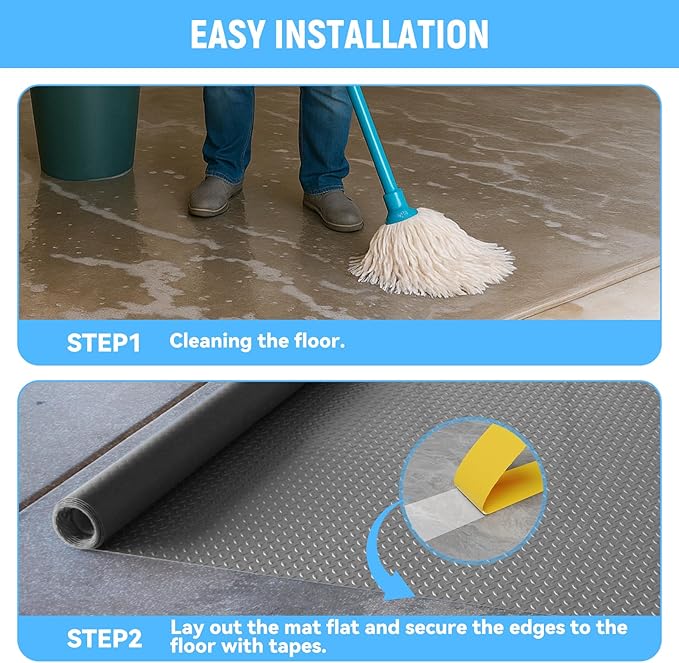 4x6 FT Garage Floor Mat,2.8mm Thickened PVC Flooring Roll for Under Car,24 SQFT Diamond Plate Gray Garage Mats for Truck,Trailer,SUVs,Van,Golf Cart,Motorcycle（Included Tapes）