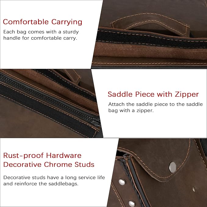 Dream Apparel Naked Cowhide Leather Motorcycle Saddle Bags Throw Over Saddlebags, Motorcycle Side Bags for Honda Shadow Sportster Softail Dyna V-star (Brown, No Studs)