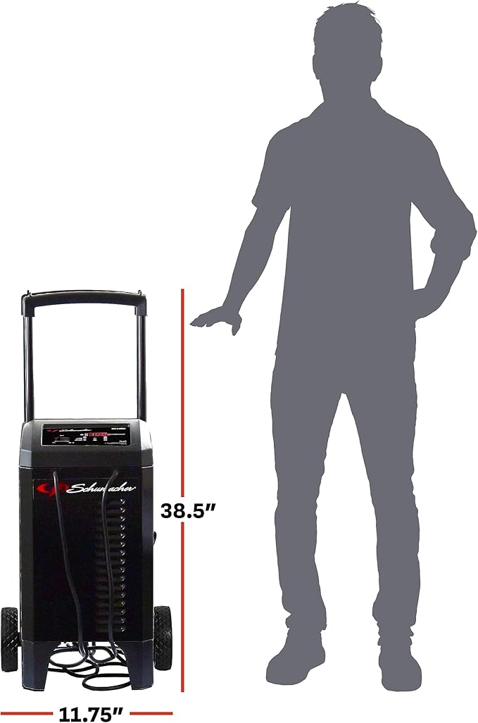 Schumacher Electric Wheeled Battery Charger and Engine Starter, SC1400, 4-in-1, Fully Automatic, 300 Cranking Amps, 60 Amp Boost Mode, 6 Volt, 12 Volt, for Car, Truck, SUV, and Marine Batteries