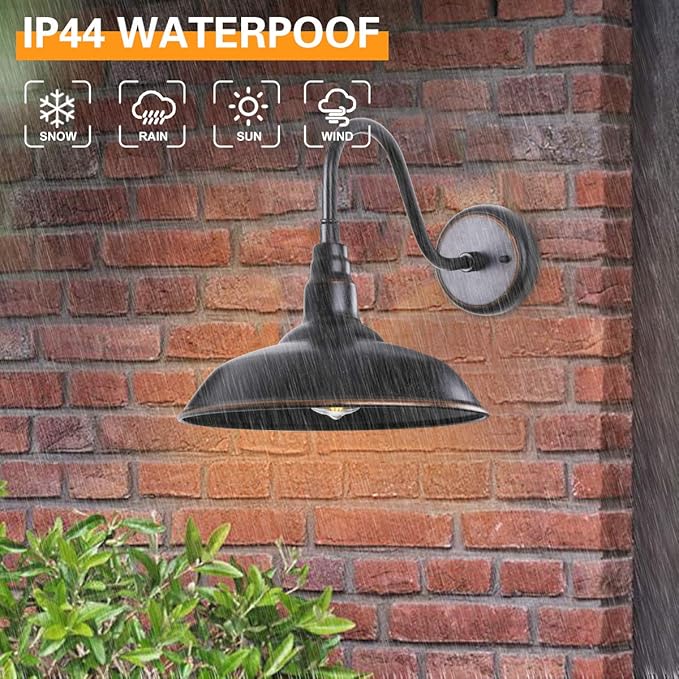 Gooseneck Outdoor Light Fixture, 10" Dome Exterior Farmhouse Lights for Barn, Bronze Porch Lighting, Gooseneck Wall Sconce for Patio Garage House