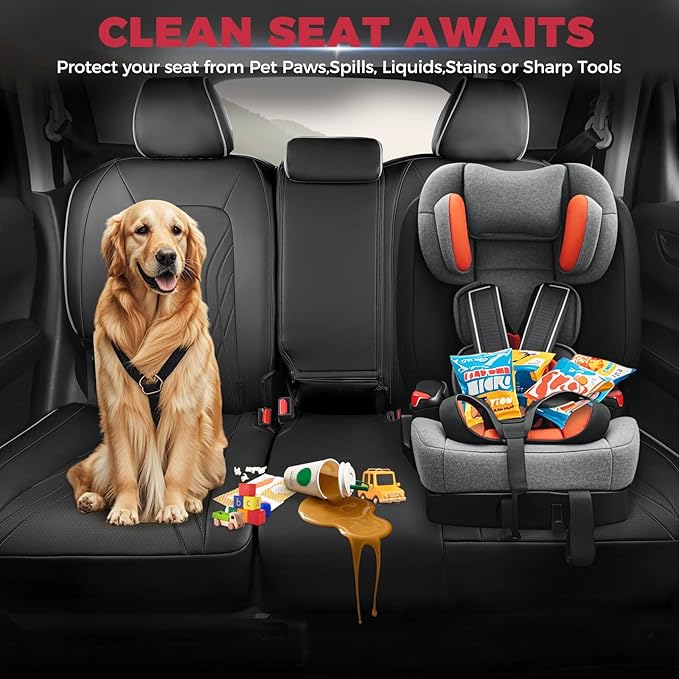 FREESOO Seat Covers for Honda CRV, Custom Fit Car Seat Covers for CRV LX EX EX-L Sport Touring Special Edition Trailsport Hybrid & Gas 2023 2024 2025 2026, Waterproof Leather Full Set, Black & Gray