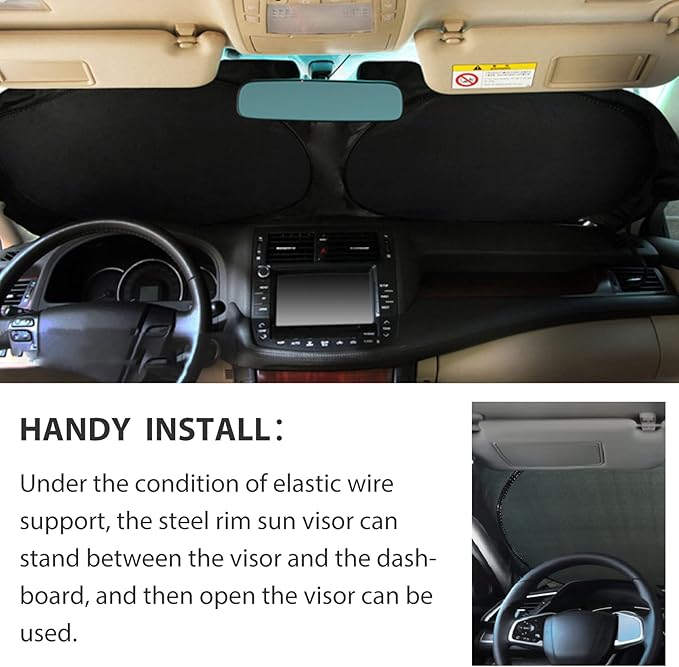 Windshield Sun Shade with Storage Pouch for SUVs, Durable 190T Polyester Sun Shield for Front Window, Portable Carry Car Accessories, Standard (63 inches x 34 inches)