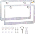 2 Pack License Plate Frames for Women, Sparkly Rhinestone Diamond Car Accessories with Glitter Crystal Caps (Colorful (2PCS))
