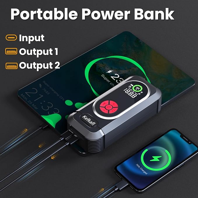 Jump Starter with Air Compressor, 4000A Car Battery Jump Starter Portable 150 PSI Tire Inflator Portable Air Compressor for Up to 10.0L Gas & 10.0L Diesel Engines, Flashlight, Jumper Cables