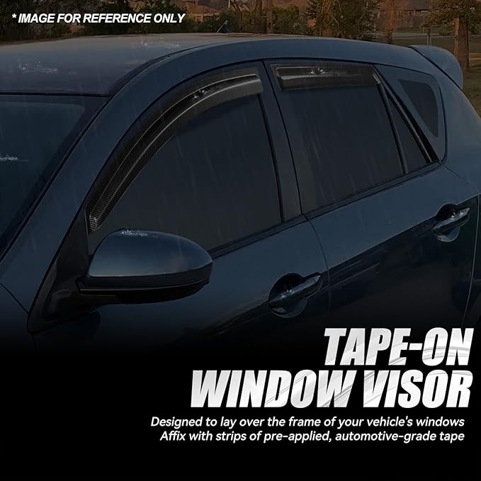 Auto Dynasty 4Pcs Carbon Fiber Pattern Window Visors Compatible with 2010 2011 2012 2013 Mazda 3 Hatchback, Tape-On Front & Rear Window Deflectors Rain Guards Sun Air Side Vent Shade, Glossy Black