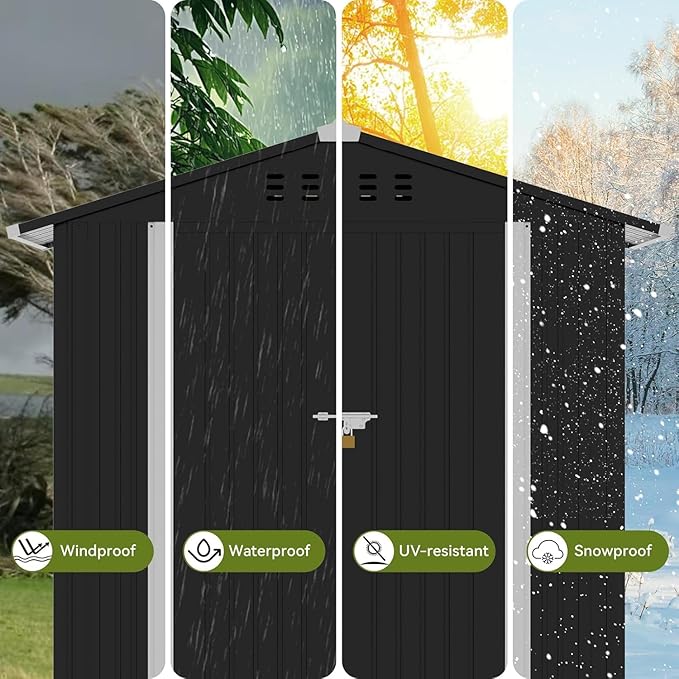 COMHOMA Shed Outdoor Storage Shed Metal,Lockable Doors Tool Sheds with Sloping Roof,Steel Garden Shed with Air Vent for Backyard,Patio,Lawn,Poolside (Grey, 6'*4')