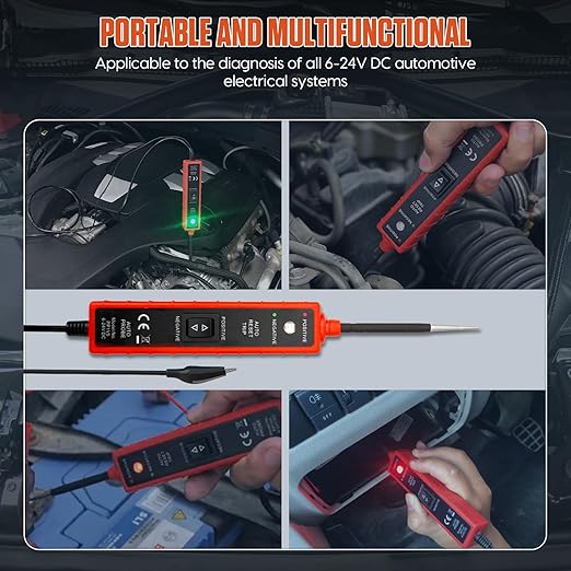 Power Short Circuit Probe Tester, 6V-24V LED Test Light, Short-Circuit Tracking Location and Buzzer Alarm, Automative Circuit Tester with Polarity & Continuity Test Function