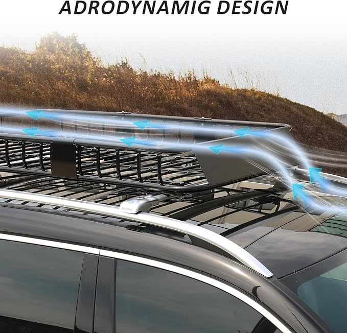 FORWODE Roof Rack Carrier Basket, 64" x 39" Rooftop Cargo Carrier Basket with 250 Lbs Capacity, Rust-Proof Steel Heavy Duty Car Top Luggage Basket