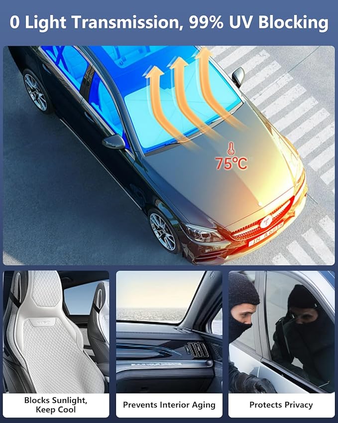 Foldable Windshield Sun Shade Umbrella – Reflective Car Window Cover for Front Windshield, Heat Blocker for SUV, Truck, Sedan – Easy Storage with Bendable Handle