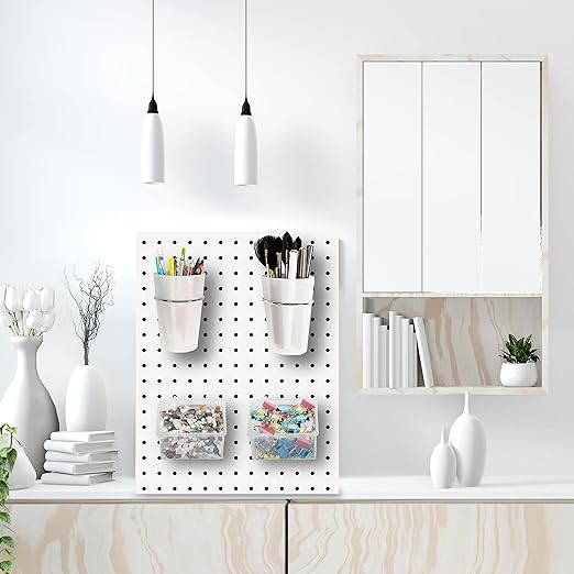 6 Sets Pegboard Bins and Cups with Pegboard Hooks, Pegboard Accessories Baskets, Hooks for Pegboard Cup Holder for Organizing Craft Tools Storage Garage Office Workbench Transparent