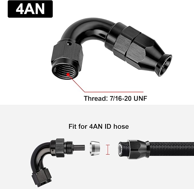 EVIL ENERGY 4AN 120 Degree PTFE One Piece Full Flow End Hose Fitting Aluminum Black