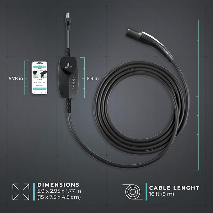 Lectron Level 1 Tesla EV Charger (WiFi) with App Control - 120V, 12 Amp, & 16 ft Cord - Portable Charger for Tesla EVs with NEMA 5-15 Plug - Compatible with All Tesla Model S, 3, X, Y & Cybertruck