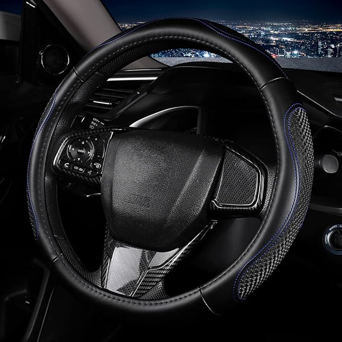 Leather Car Steering Wheel Cover 15 inch Universal Fit Microfiber Steering Wheel Cover Anti-Slip, Soft, Breathable, Full Surround Car Wheel Cover