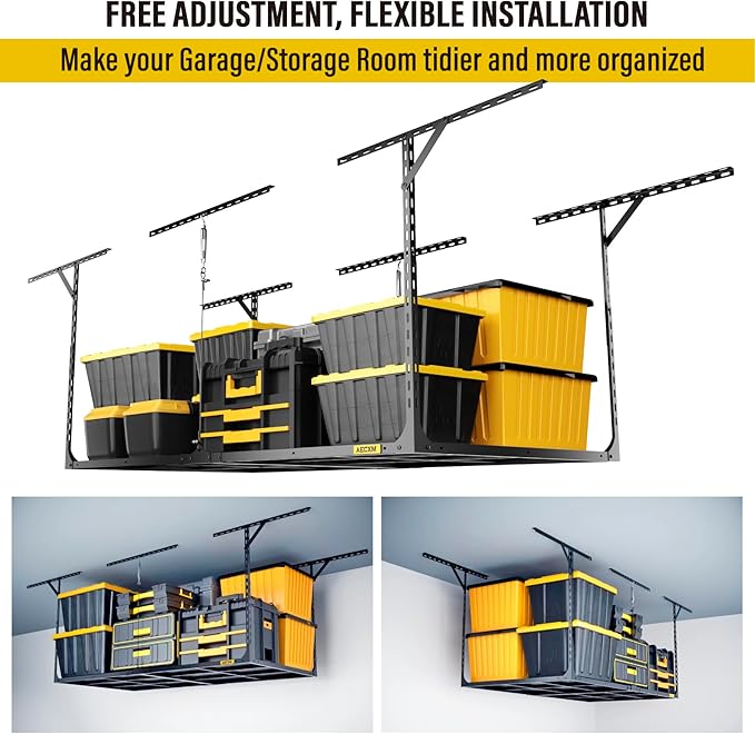 3x6ft Overhead Garage Storage, Adjustable Ceiling Mounted Storage Racks, 36" Length x72 Width x 35" Height, 20''-40" Ceiling Dropdown, 680LBS Weight Capacity (Black)