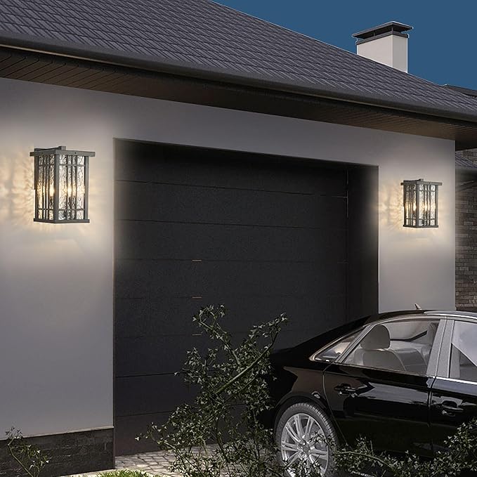2-Light Outdoor Wall Light E26 Base Metal Frame - Black Exterior Waterproof Lanterns with Clear Glass, Porch Wall Mount Lighting for Garage, Patio(Bulb not Included)