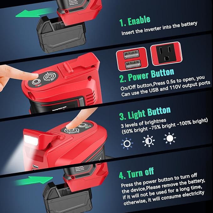 Power Inverter Compatible with Milwaukee 18V Battery,Ecarke 200W Portable Power Supply Inverter,DC 18V to AC 110V~120V Battery Station with 2 USB&AC Powered Outlet Phone Charger