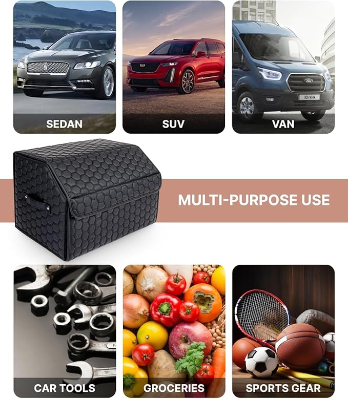 Trunk Organizer For Car - Collapsible Storage Bins - Keep Groceries, Sports Gear & Tools Secure On Road Trips - Best Gifts for Men - Heavy Duty Cargo Tote (Black 21.6)