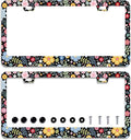 2Pcs Colorful Floral Flowers License Plate Frame Personalise Cute License Plate Frames Car License Plate Accessories Screws Decor for Standard Us Canada License Plate Holder 12"x6"