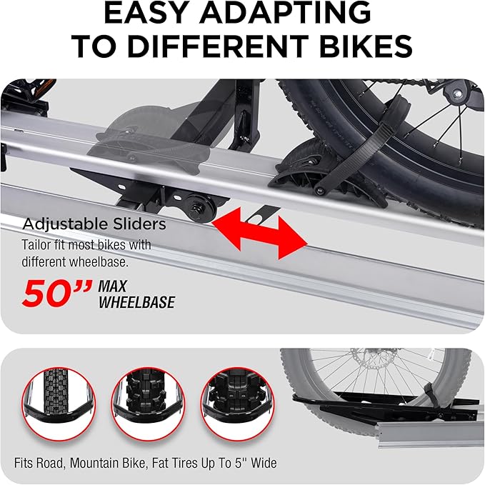 Rockland 1-Ebike Rack with Ramp,100 lbs Capacity, Single Hitch Mount Electric Bike Rack, Fits up to 5" Fat Tire Width and 50" Wheelbase, Ebike Carrier Rack for 2" Receiver for Cars SUVs Vans RVs