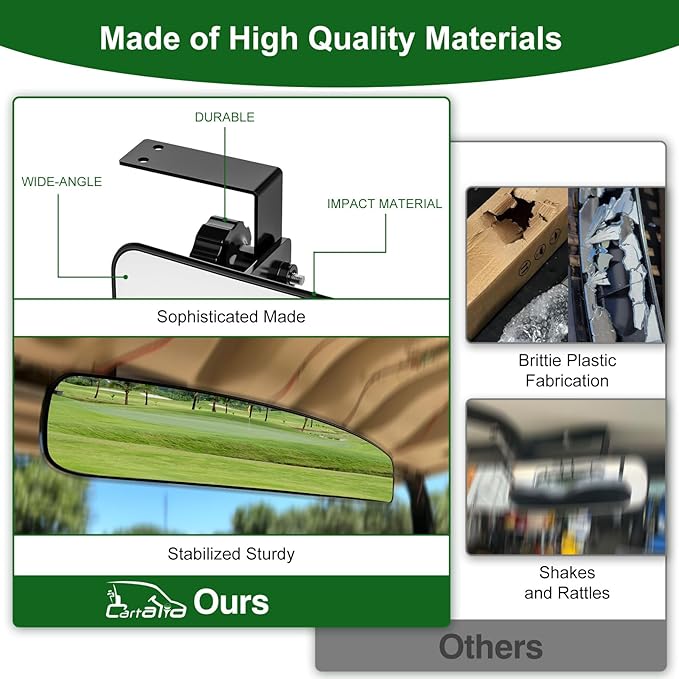 Golf Cart Mirrors Kit for EZGO Club Car Yamaha, No-Drilling Night Safety Reflective Design Golf Cart Side Mirror and Rear View Mirror Kit Universal Foldable and Adjustable Rotatable HD Glass