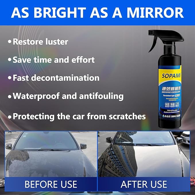 Car Coating Spray Set, Quick Effect Coating Agent, Quickly Coat Car Wax, Scratch Wax Polish Spray Extremely Hydrophobic, Oil Film Emulsion Glass Cleaner (1PCS+Sponge+Cloth)