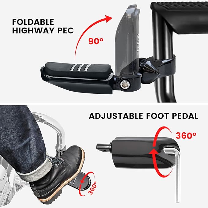 1.25" 32MM Motorcycle Adjustable Highway Pegs for Harley Davidson Touring Road King Road Glide Street Glide Electra Glide Dyna Sportster Softail 1 1/4" Crash Bar Highway Foot Pegs, Black