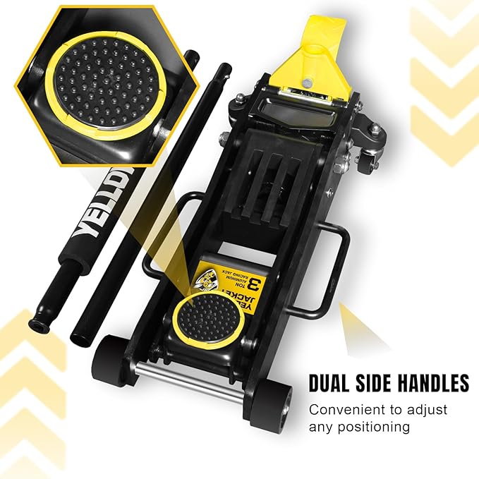 YELLOW JACKET Floor Jack 3 Ton Full Aluminum Ultra Lightweight Low Profile Hydraulic Racing Car Jack with Dual Pumps Quick Lift and Foot Pedal for Auto Repair, 6600 lbs Capacity