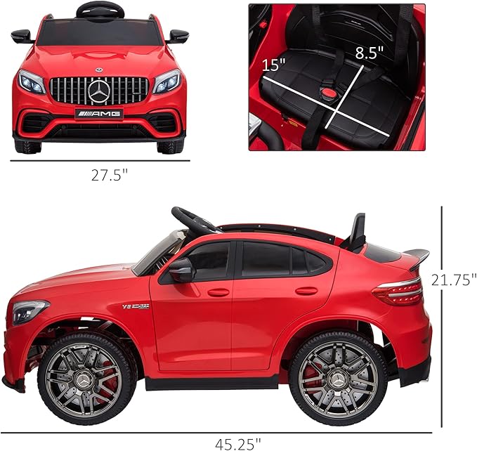 Aosom 12V Toddler Ride On Car with Remote Control, Mercedes Benz AMG GLC63S Coupe, Electric Car with 2 Speed, MP3 Player, Light, Horn, Songs, Suspension, Red