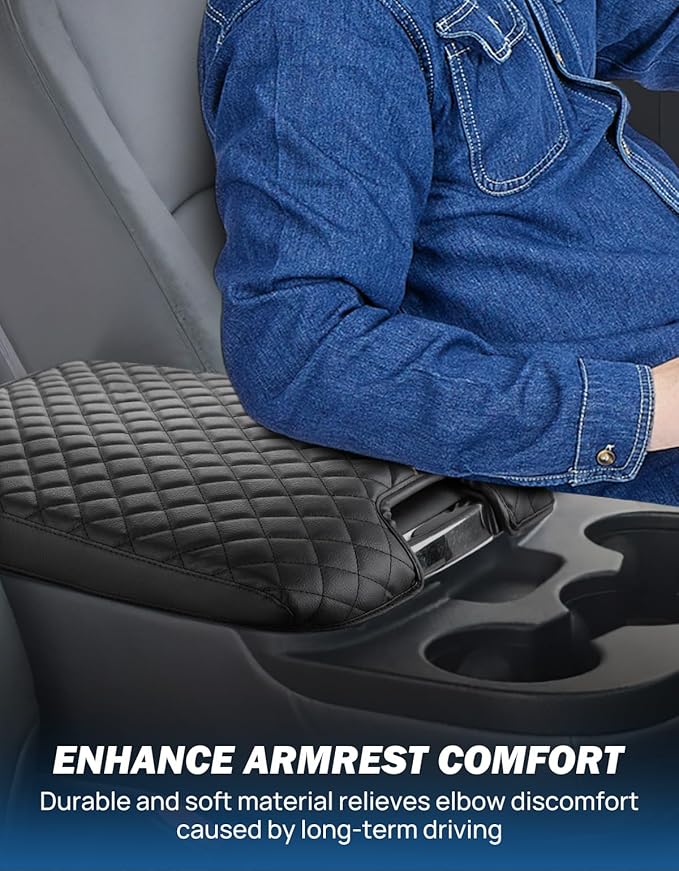JOYTUTUS Center Console Cover Compatible with 2013-2018 Ram 1500 & 2013-2025 Ram 2500/3500/1500 Classic Model Jump Seat Console, Leather Arm Rest Armrest Cover for Car, Middle Console Cover Lid