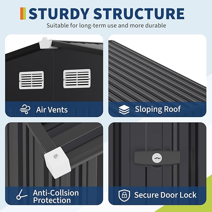 8x10x6.4 FT Outdoor Storage Sheds with Floor, Metal Garden Tool Shed for Backyard, Large Metal Sheds Outdoor Storage With Lockable Doors & Air Vents for Backyard Garden Patio Lawn