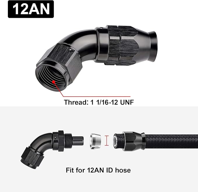 EVIL ENERGY 12AN 60 Degree PTFE One Piece Full Flow End Hose Fitting Aluminum Black