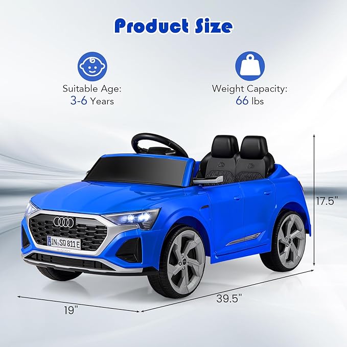 Licensed Audi SQ8 Ride on Car by OLAKIDS, 12V Kids Electric Vehicle with Remote Control, Toddlers Battery Powered Toy with 3 Speeds, Wheels Suspension, Music (Blue)