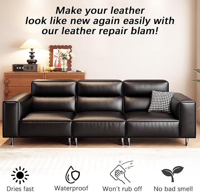Black Leather Recoloring Balm, Leather Repair Kit for Furniture, Leather Scratch Remover, Leather Color Restorer for Couch, Car Seats, Shoes - Repair Leather Dye for Scratched and Faded Leather