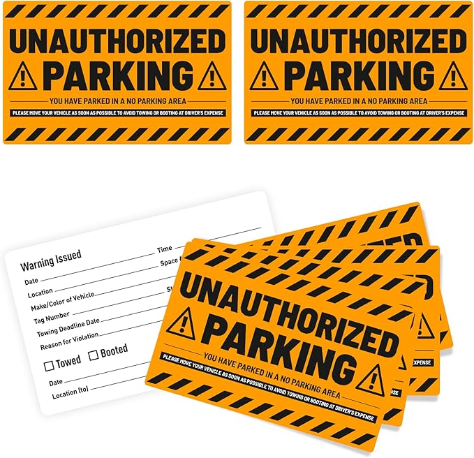 easykart labels 50 Parking Violation Stickers - Hard to Remove - No/Unauthorized Parking Warning Stickers - Super Sticky - 8x5 in (Fluorescent Orange)