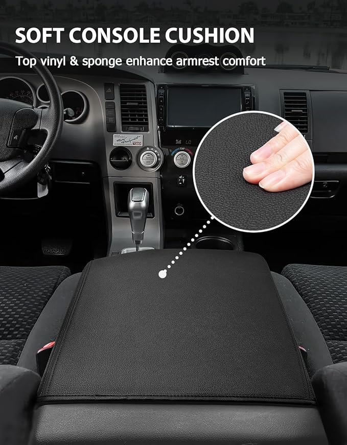 Center Console Cover for Toyota Tundra Accessories 2007-2013 & Toyota Sequoia 2008-2022, Vinyl Leather Car Armrest Protector, Anti-Scratch, Black
