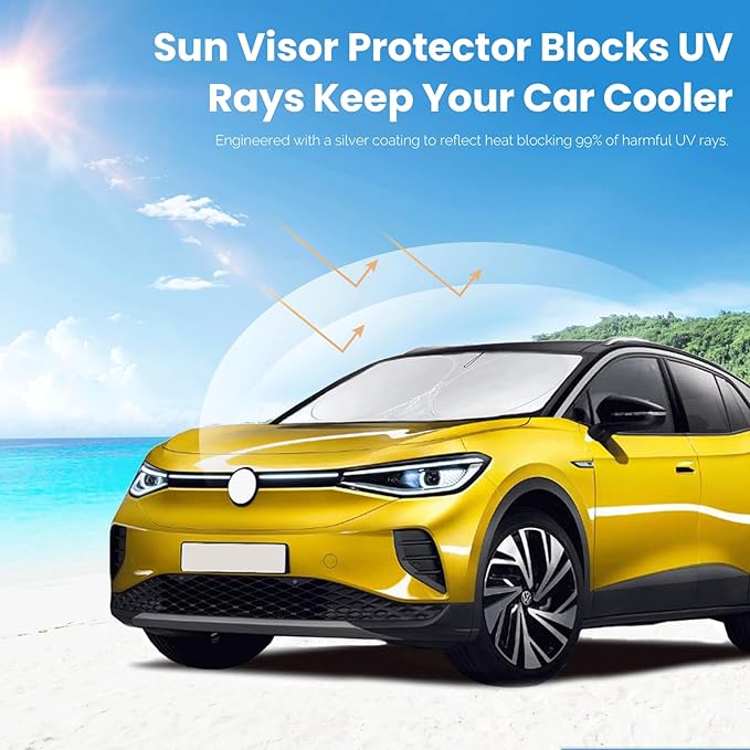 Custom Fit VW ID.4 Windshield Sunshade for 2021-2022 2023 2024 2025 VW ID.4 for Volkswagen Accessories Front Window Shield Cover for Windshield Sun Visor Protector Blocks UV Keeps Car Cool