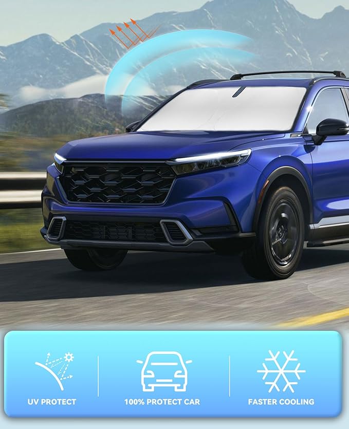 Sunshade for CRV Windshield Sun Shade for 2023-2024 2025 CRV C-RV SUV, LX, EX, EX-L, Sport Hybrid, Touring for Honda Front Window Sun Visor Protector Cover for Windshield Blocks UV Rays