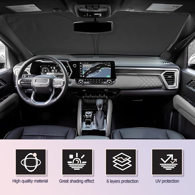 LUWU for 2023 2024 2025 Chevy Colorado & GMC Canyon Windshield Sun Shade Windshield Sunshades 2025 Chevy Colorado Accessories GMC Canyon Accessories Sunshade Cover Block UV Ray Front Window Sunshade