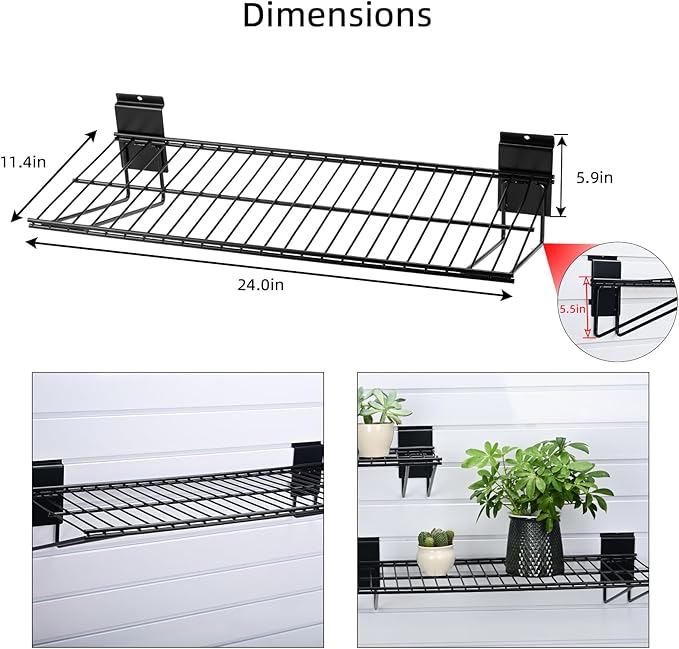 Slatwall Shelves, Slat Wall Accessories, Slat Wall Wire Shelf, Heavy Duty Garage Storage Slatwall Shelf(24-Inch Width,6 Pack)