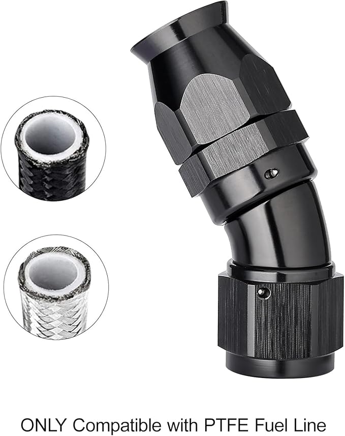 EVIL ENERGY 8AN 30 Degree PTFE One Piece Full Flow End Hose Fitting Aluminum Black