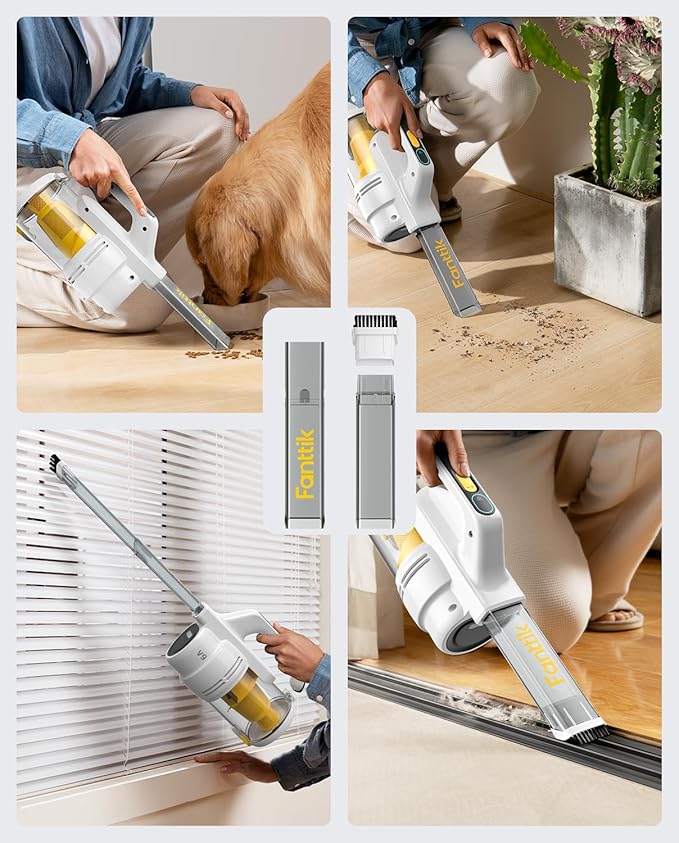 Fanttik Cruise V9 Car Vacuum Cleaner Suction Power with 15000Pa Handheld Vacuum Cordless with Extension Tube & LED Display & Light, Cordless Portable Mini for Home Car Cleaning, White